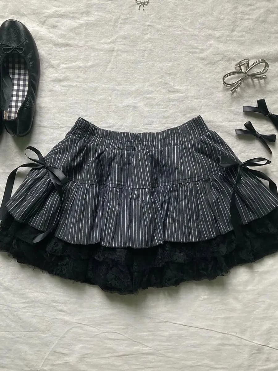 Mini jupe gothique en dentelle pour femmes, vêtements vintage, audible, douce fille, décontractée, e
