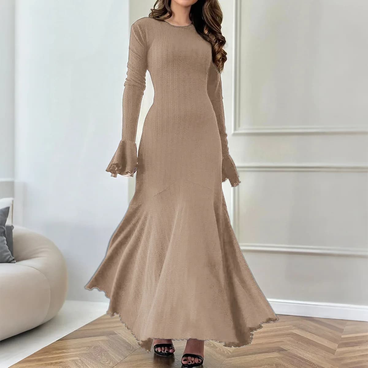 Robe longue pull coupe cintrée pour femmes, tempérament élégant, automne 2025