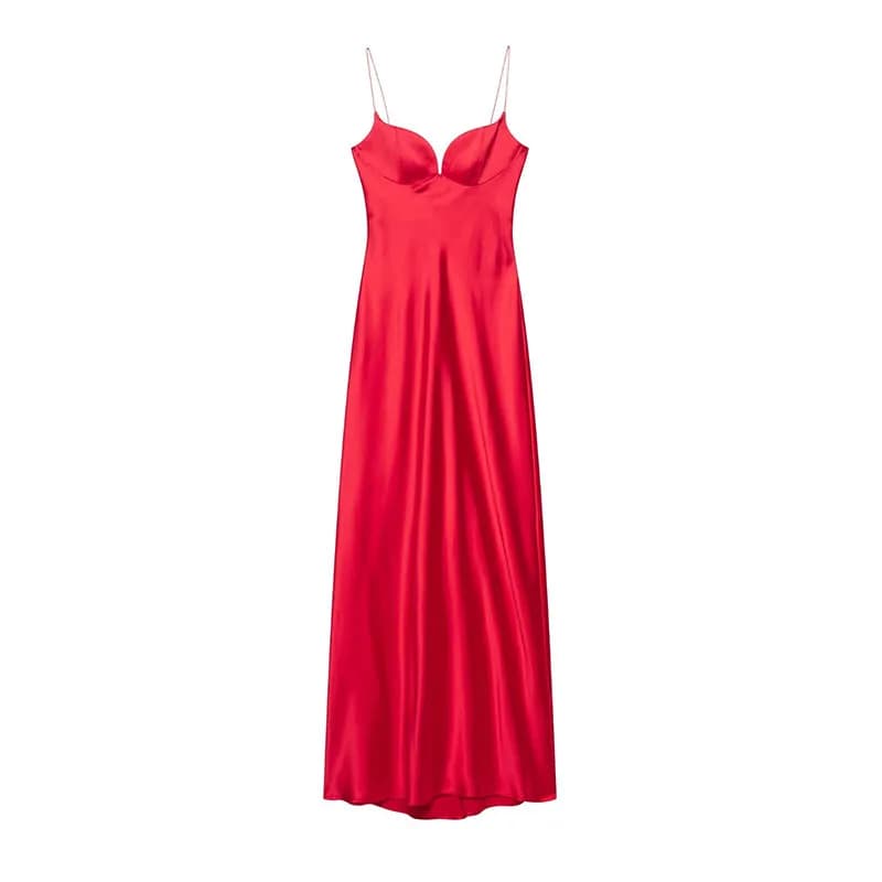 Mode Camisole robes été longues robes femme 2025 à la mode solide col en v sans manches dos nu décor