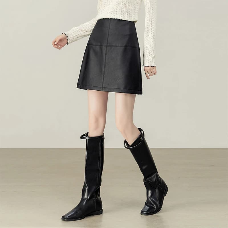 Jupe en similicuir PU SENTUBILA pour femme, nouvelle collection automne 2026, taille mi-haute, chic 