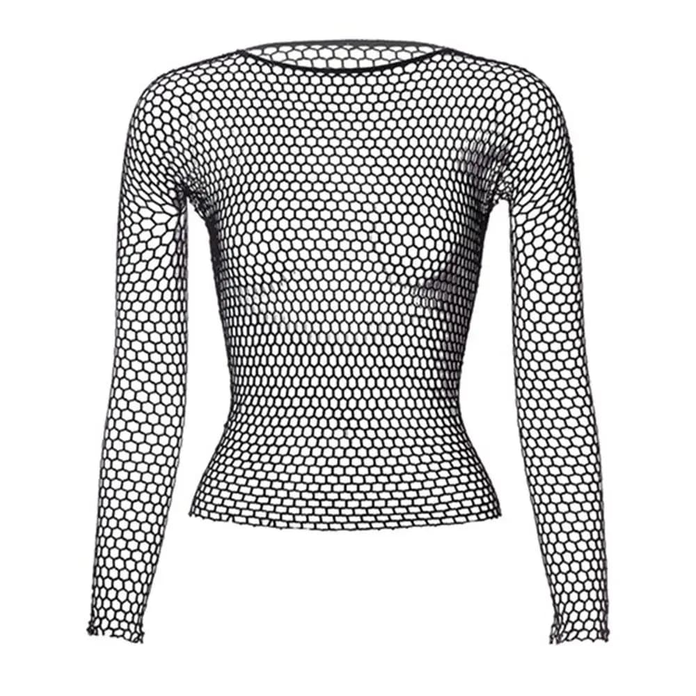 Robe de nuit en résille évidée à manches longues, bas de corps en Y, débardeurs à la mode, lingerie 