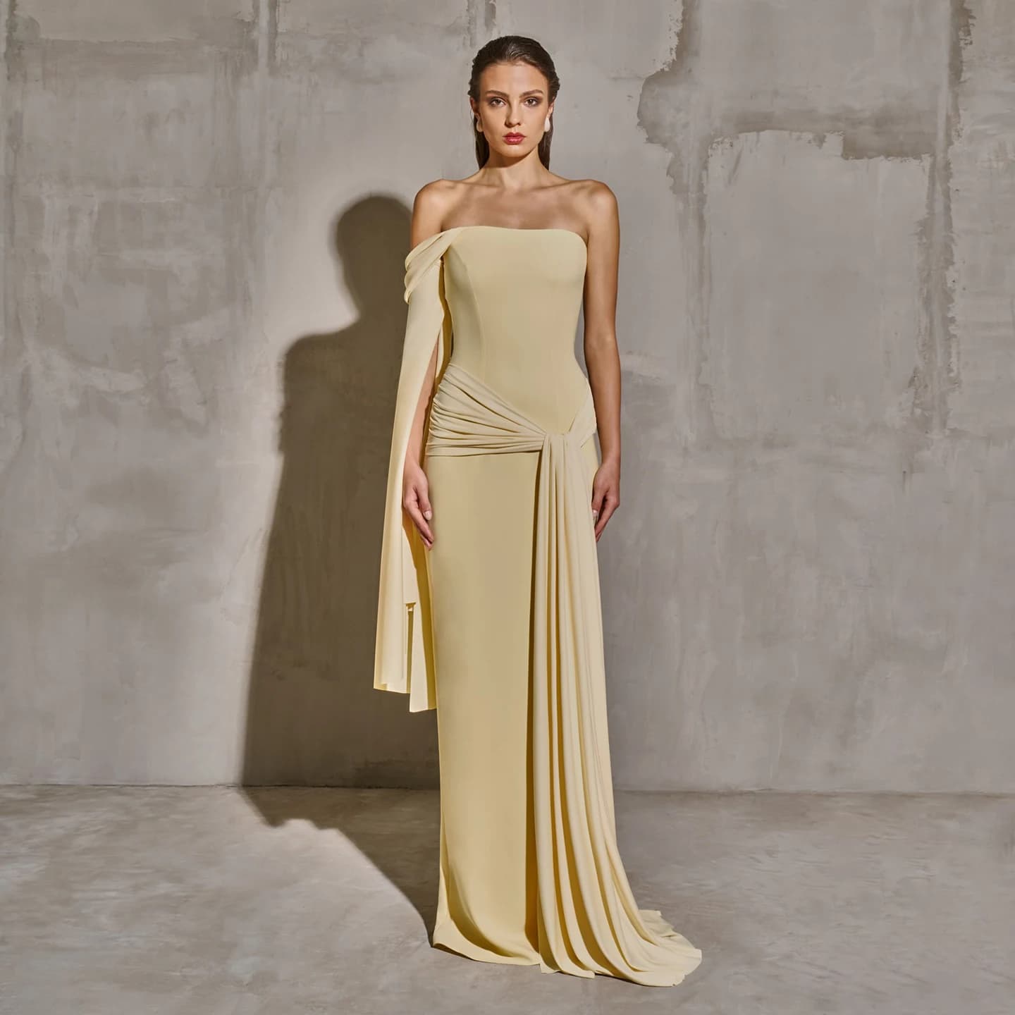Sharon Said – robe de soirée jaune clair, manches asymétriques, élégante, pour femmes, robe de bal d