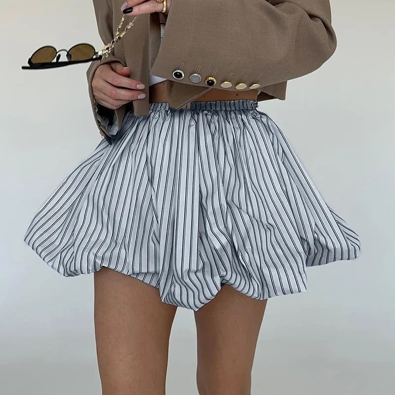 FLARORA mode rayé Patchwork a-ligne jupes femme taille haute bulle jupe plissée douce rue femme bas 