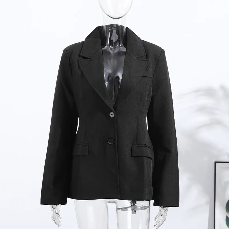 Manteau mi-long en V profond pour femme, veste cintrée à la taille, pardessus formel professionnel, 
