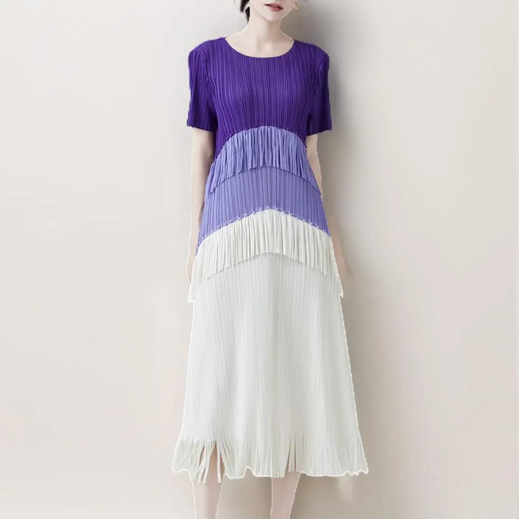 Jupe plissée d'été pour femmes, style décontracté à la mode et avant-gardiste, col rond, couleur con