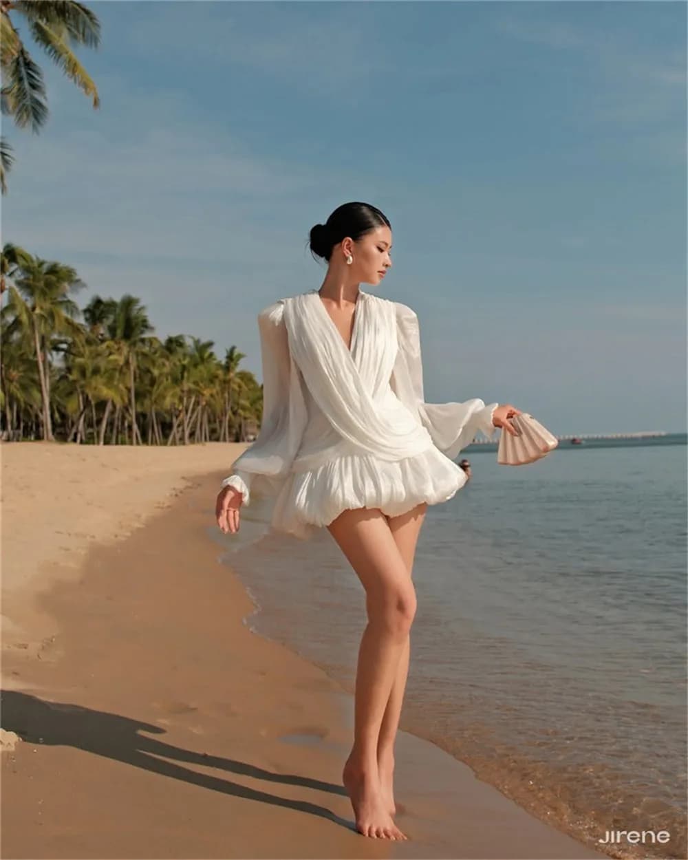 Robes de soirée mini Xijun Beach, style vacances, col en V profond, robes de bal sans manches bouffa