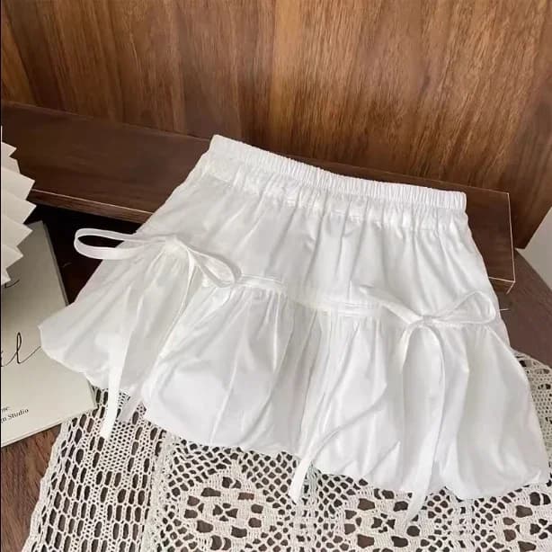 Coréen Ins nœud papillon une ligne jupes femmes été taille haute lanterne Mini jupes femme couleur u