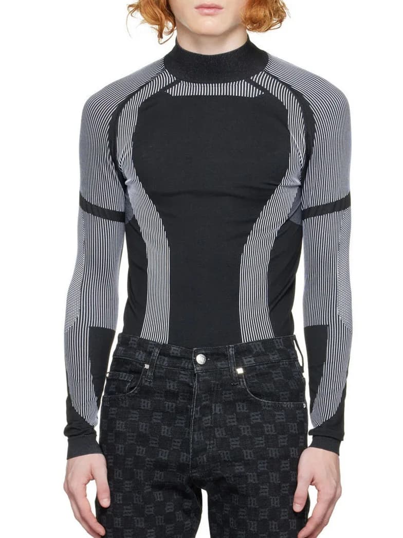 T-shirt moulant à manches longues pour hommes, Design Patchwork, tendance, Streetwear, col montant, 