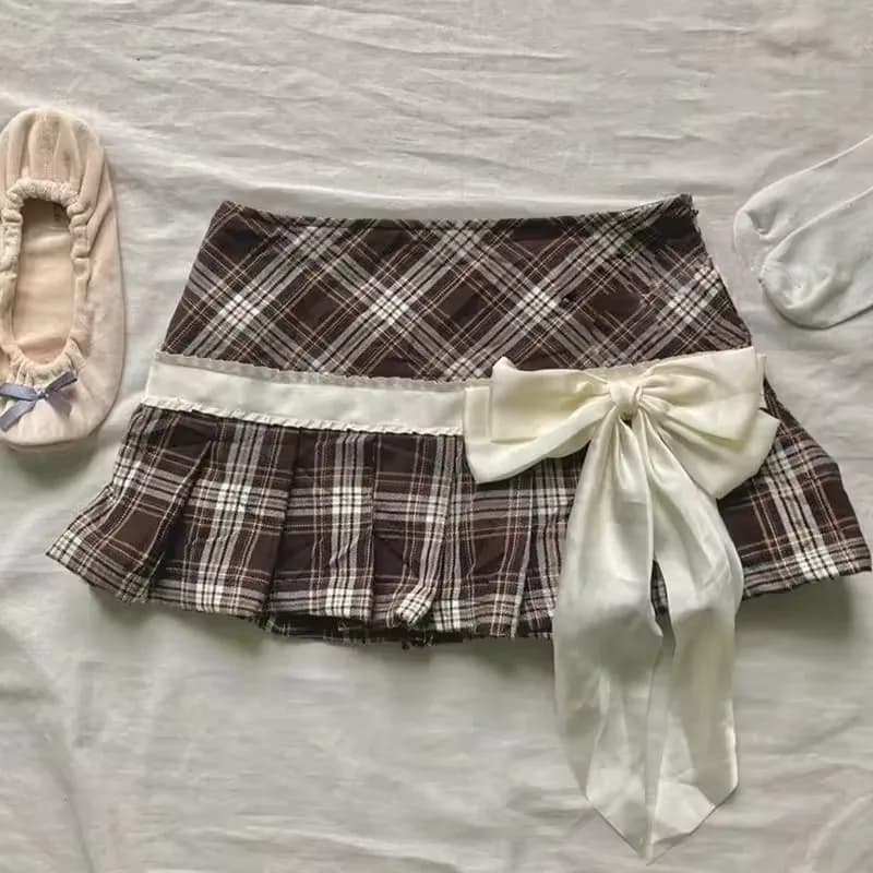 Jupe japonaise en Patchwork à carreaux JK pour femmes, nouveau Design Y2k avec nœud, jolies jupes pl