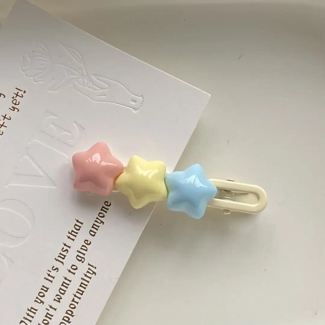 Pinces à cheveux étoile Pastel, Barrettes mignonnes Kawaii 3 couleurs pour filles, longues épingles 