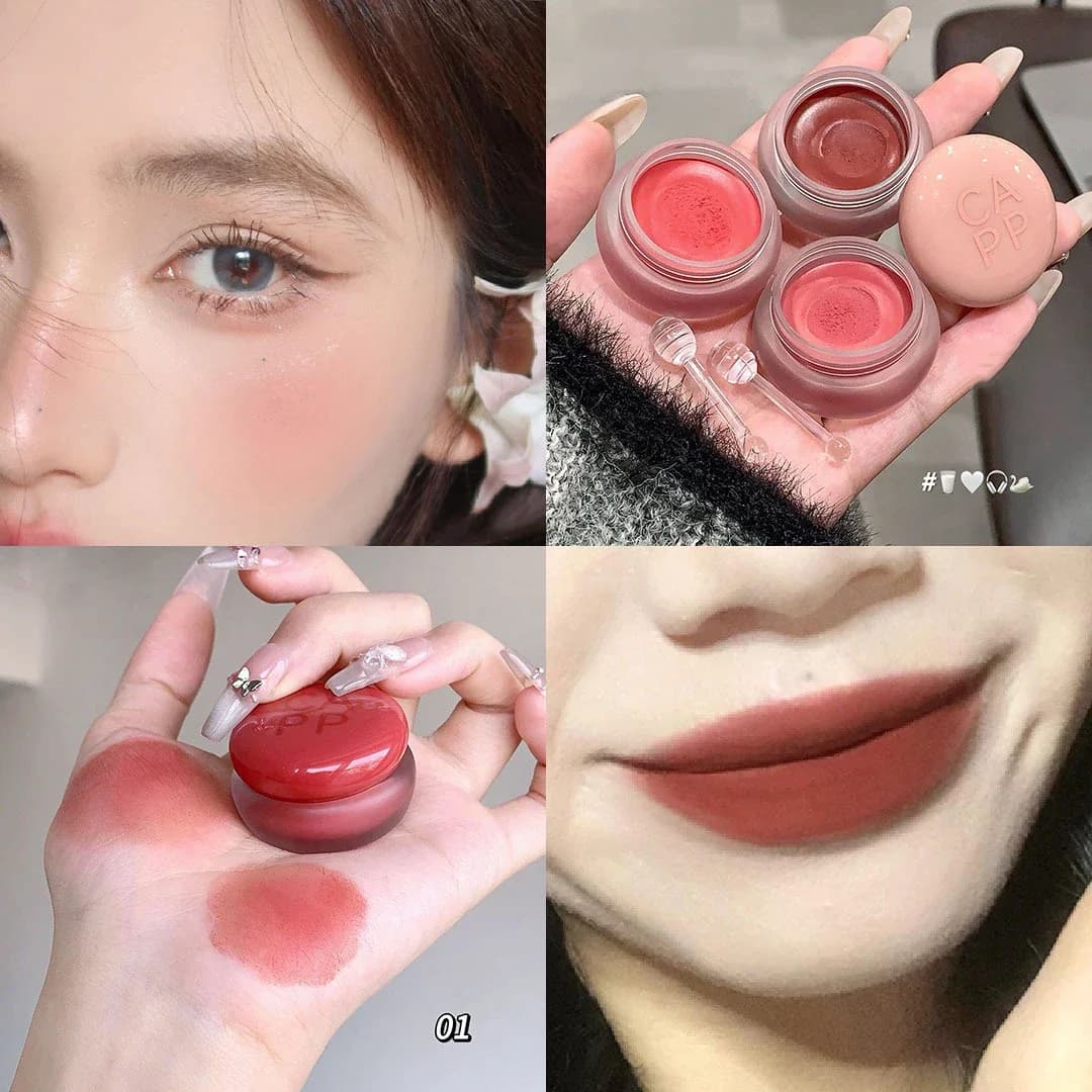Rouge à lèvres imperméable à l'eau, argile de boue, blush polyvalent, maquillage longue durée, tasse