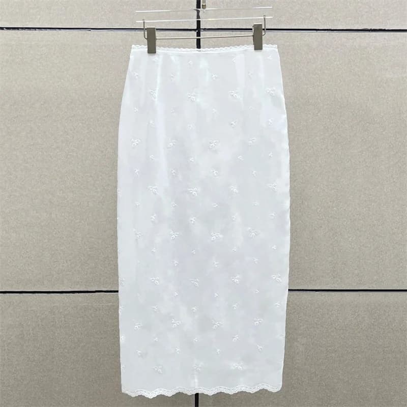 Jupe longue femme en dentelle patchwork, nouvelle collection été 2026, en coton, broderie florale, c