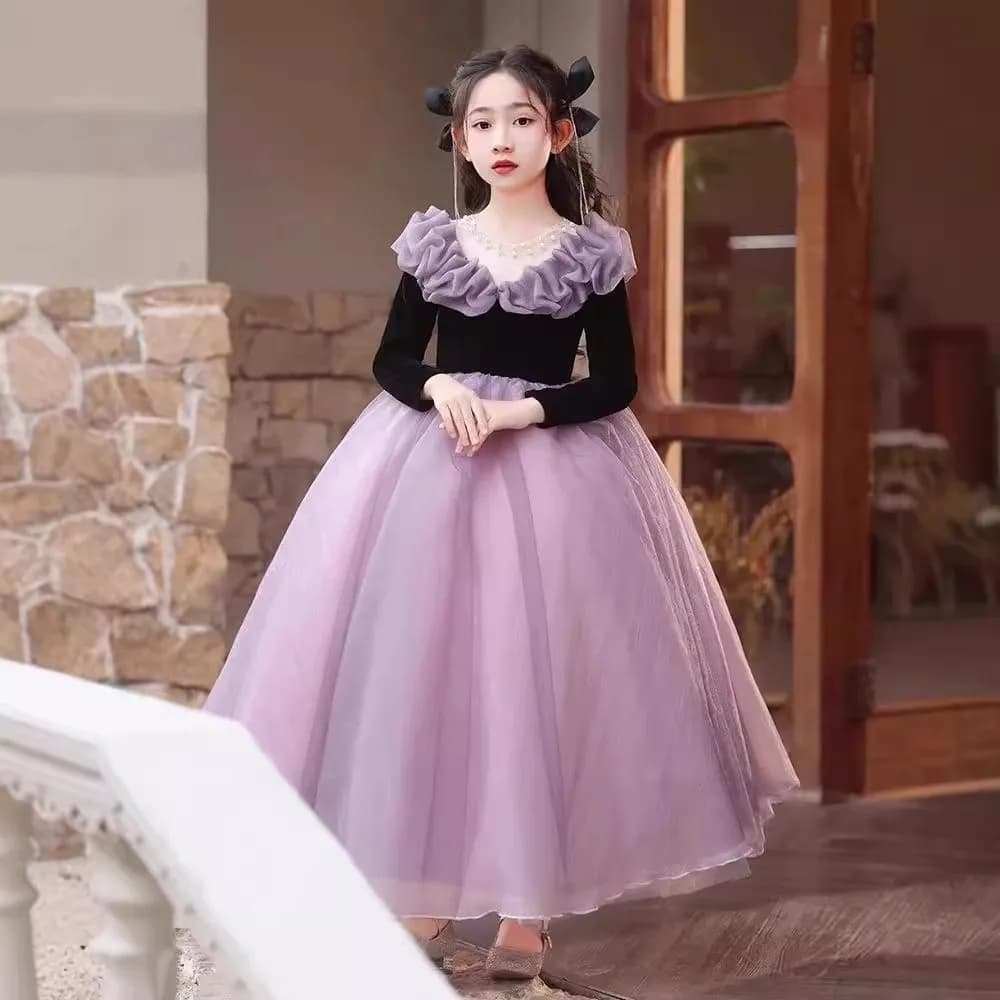 Robe de performance à manches longues pour filles, costume, nouvelle robe de cérémonie pour enfants,