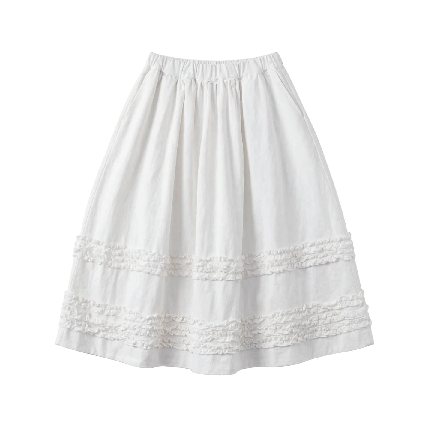 Jupe mi-longue à volants artistiques pour femme, jupe midi blanche style forêt printanière imakokoni