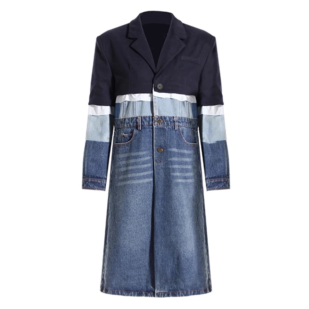 Élégant contraste à manches longues Denim veste femme 2025 automne hiver col rabattu Jean Trench man