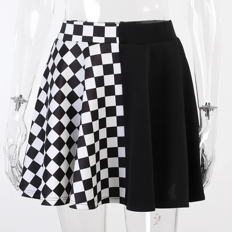 Jupe gothique sexy taille haute pour fille noire, jupe Harajuku Y2k, abonnés à la couture à carreaux