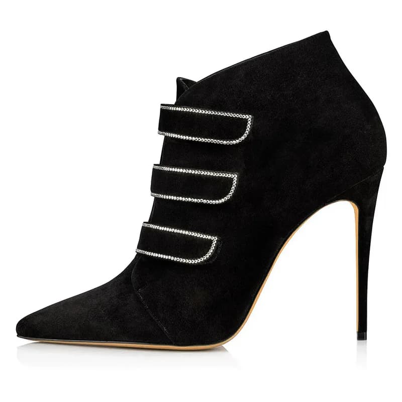 Bottines femme violet rouge daim Bling strass sangles bottes élégantes bout pointu bottes talons fin