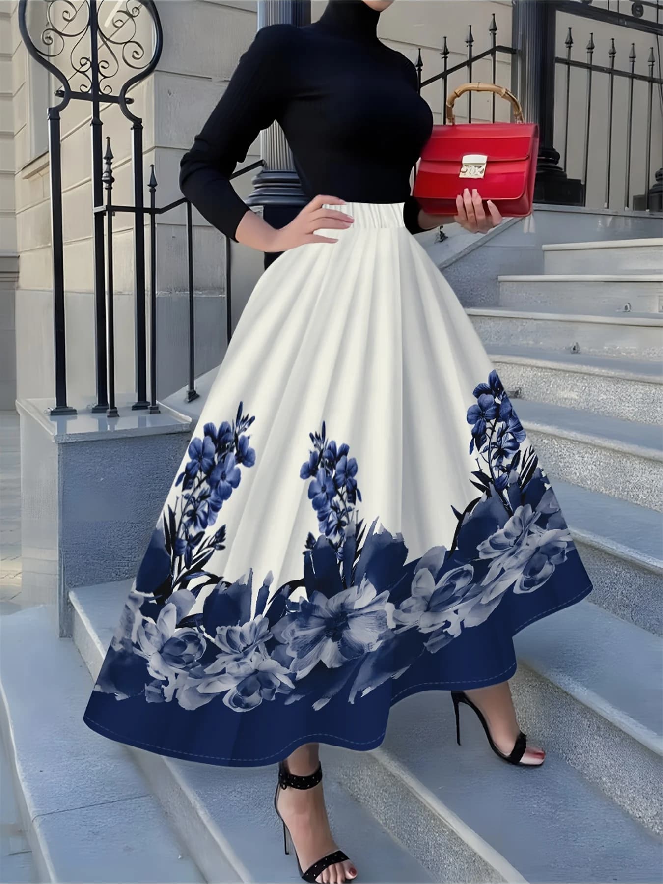 Jupe plissée mi-longue décontractée taille haute pour femme, style ligne A, idéale pour l'été, le pr