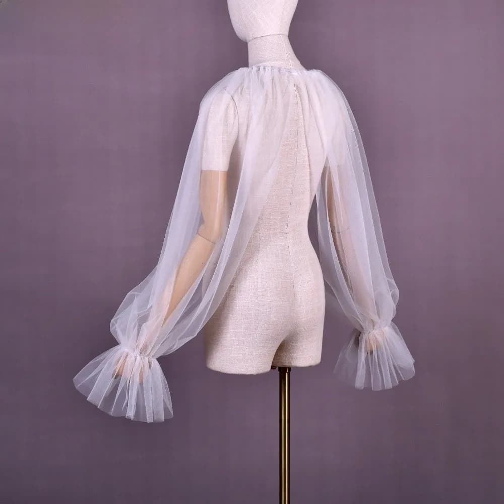 Chemisier à manches longues bouffantes, design à volants, faux col doux, couleur unie, léger, col dé
