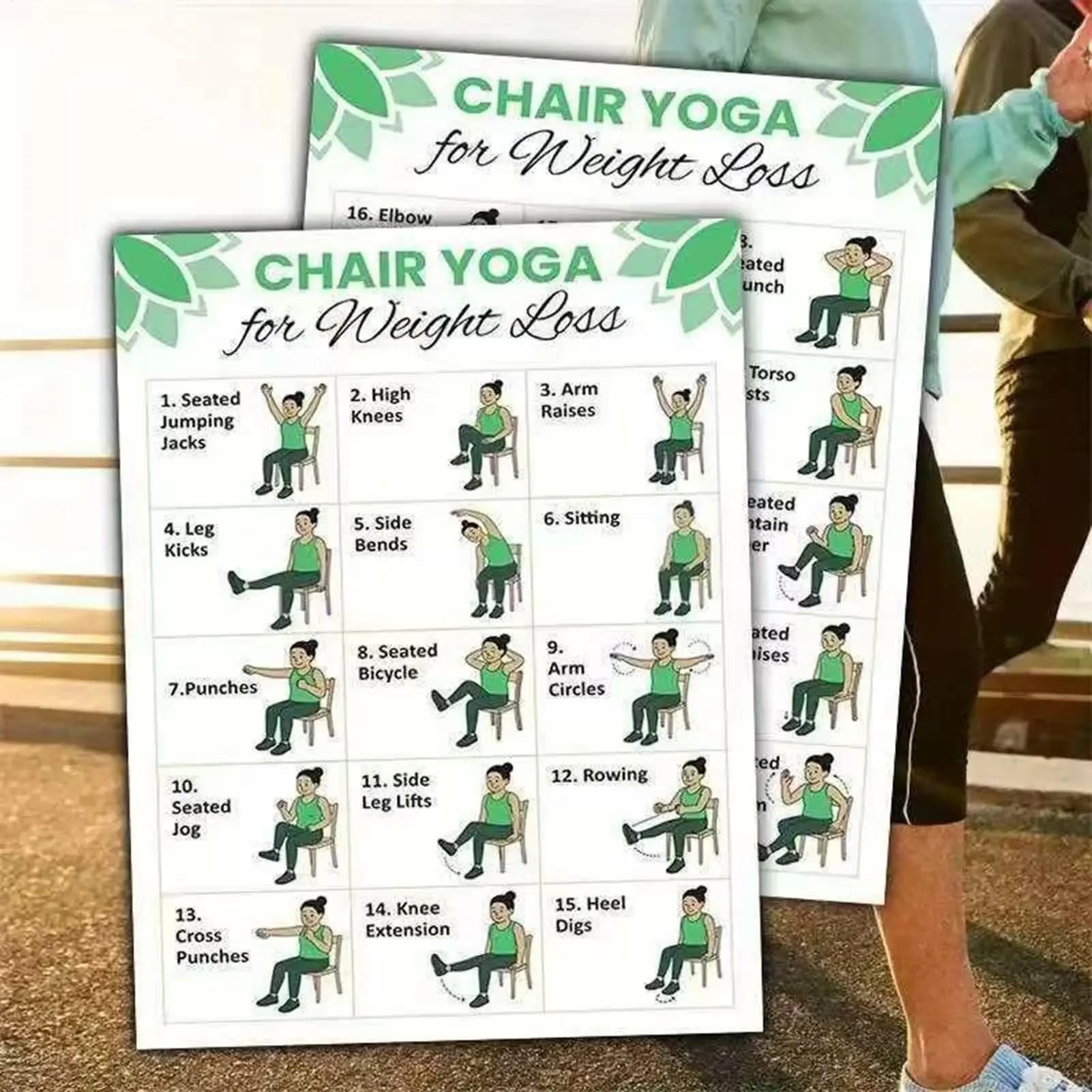 Tableau d'entraînement de yoga sur chaise de 30 jours, 2 pièces, Guide d'entraînement de yoga sur ch