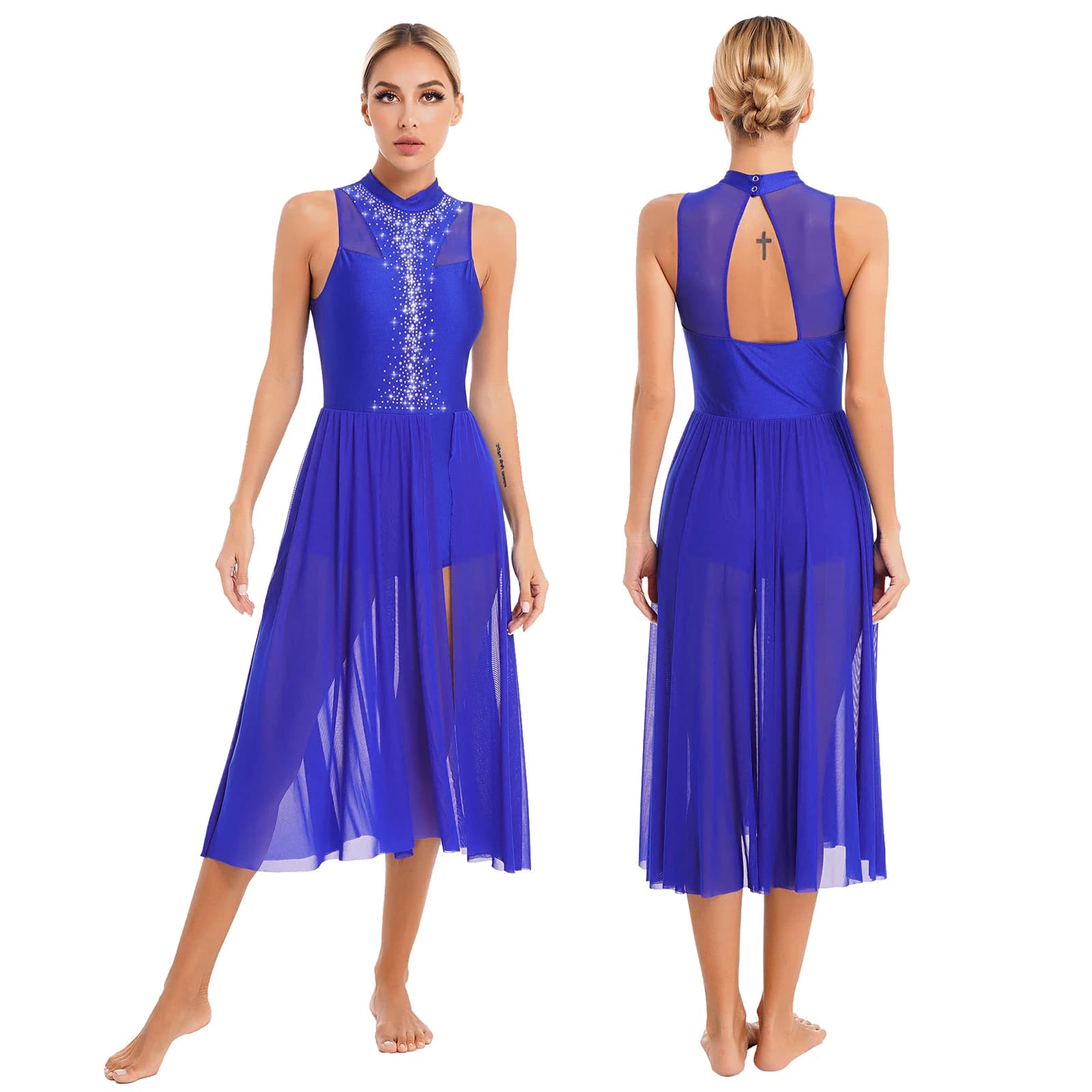 Robe Longue de brevLyrique de Ballet pour Femme, Costume Justaucorps Superposé, Dos Découpé, Régions