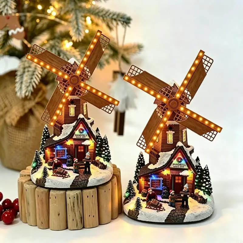 Ornement boîte à musique noël avec scène éclairée, batterie non incluse, présentoir d'étagère intéri