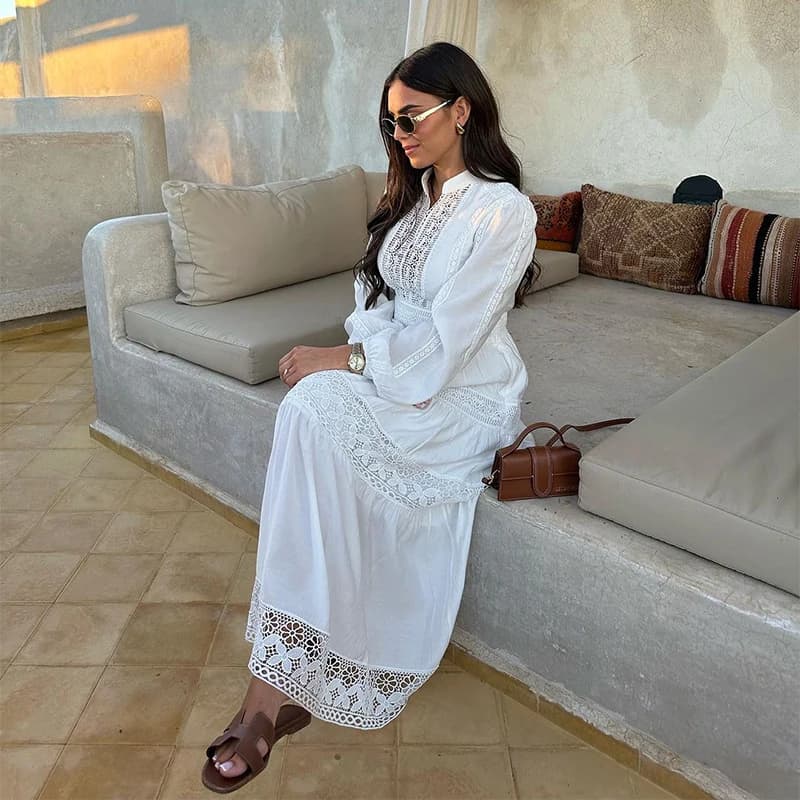 Robe longue ajourée en dentelle pour femmes, sans manches, drapée, ample, élégante, robes de soirée,