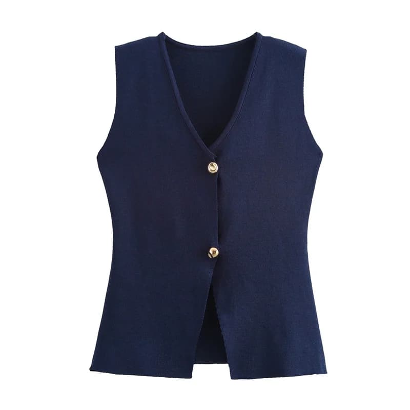 MUJER tricot gilet sans manches femme bouton recadrée gilets pour femmes gilet Streetwear basique gi