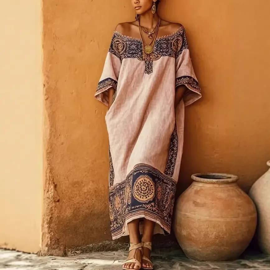Robe longue bohème ethnique sexy à épaules dénudées pour femme, imprimé géométrique, poches, coupe a