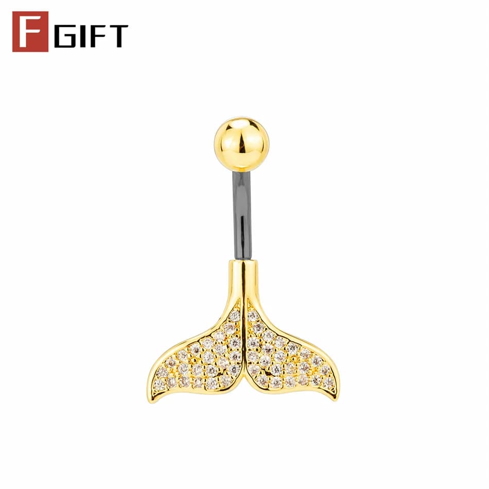 Bijou de piercing de nombril 14G, anneau de nombril queue de baleine océanique avec zircon cubique, 
