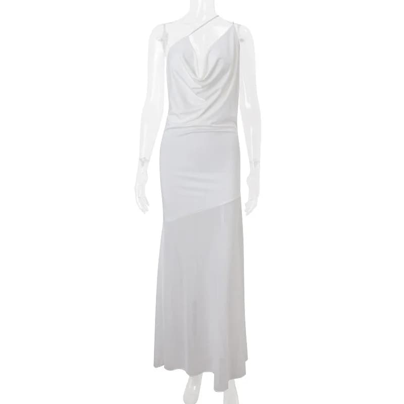 Robe d'été asymétrique épaule dénudée, découpée, taille haute, transparente, Maxi, avec fente, robe 