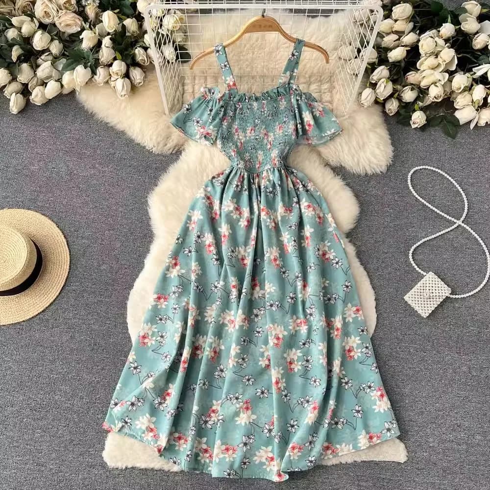 YuooMuoo romantique imprimé fleuri longue robe d'été femmes mode épaules nues bretelles vacances rob