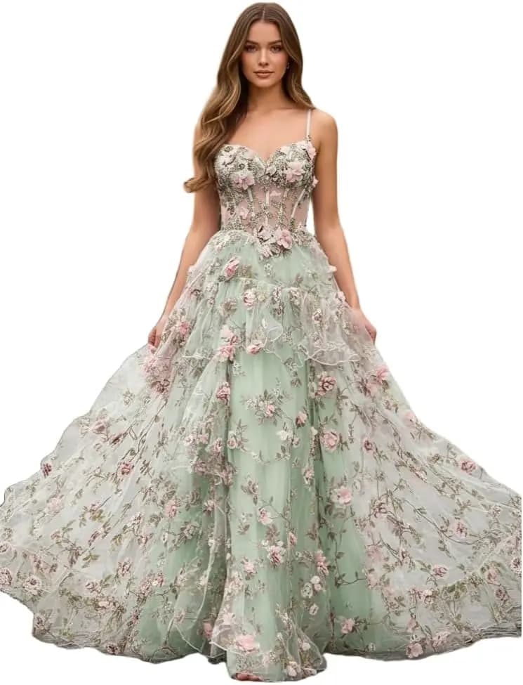 Robes de bal en tulle floral 3D personnalisées pour femmes, longues robes de soirée en dentelle brod