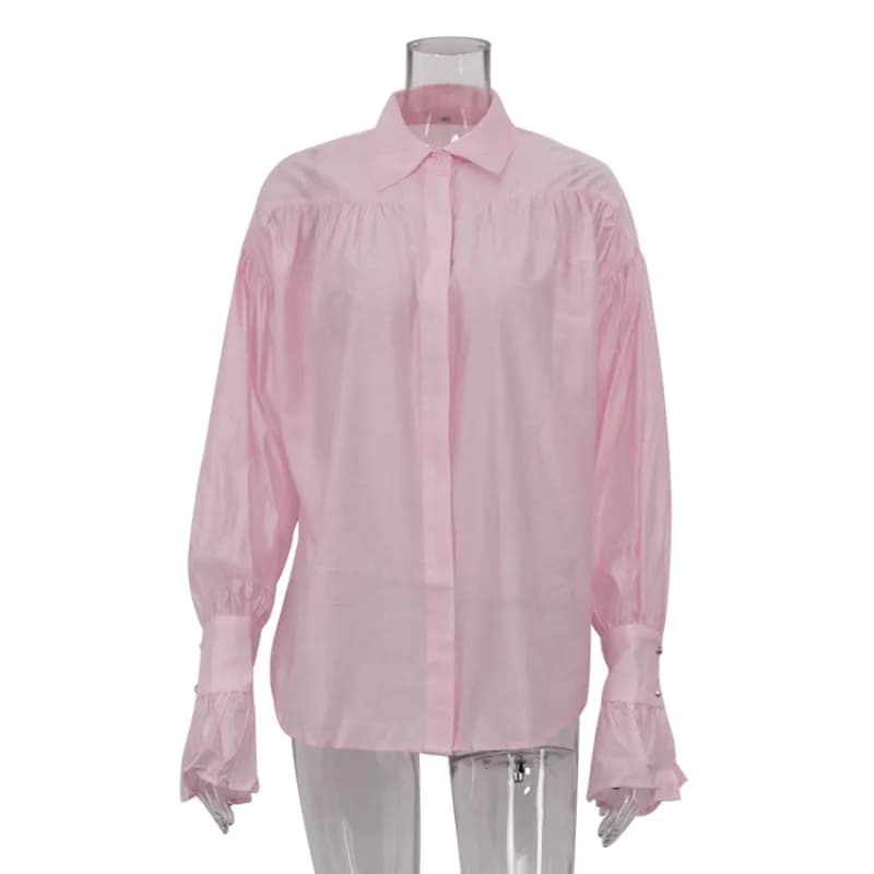 Chemisier élégant à manches longues pour femmes, Y2K, plis amples, boutonné, chemise de petit ami, S