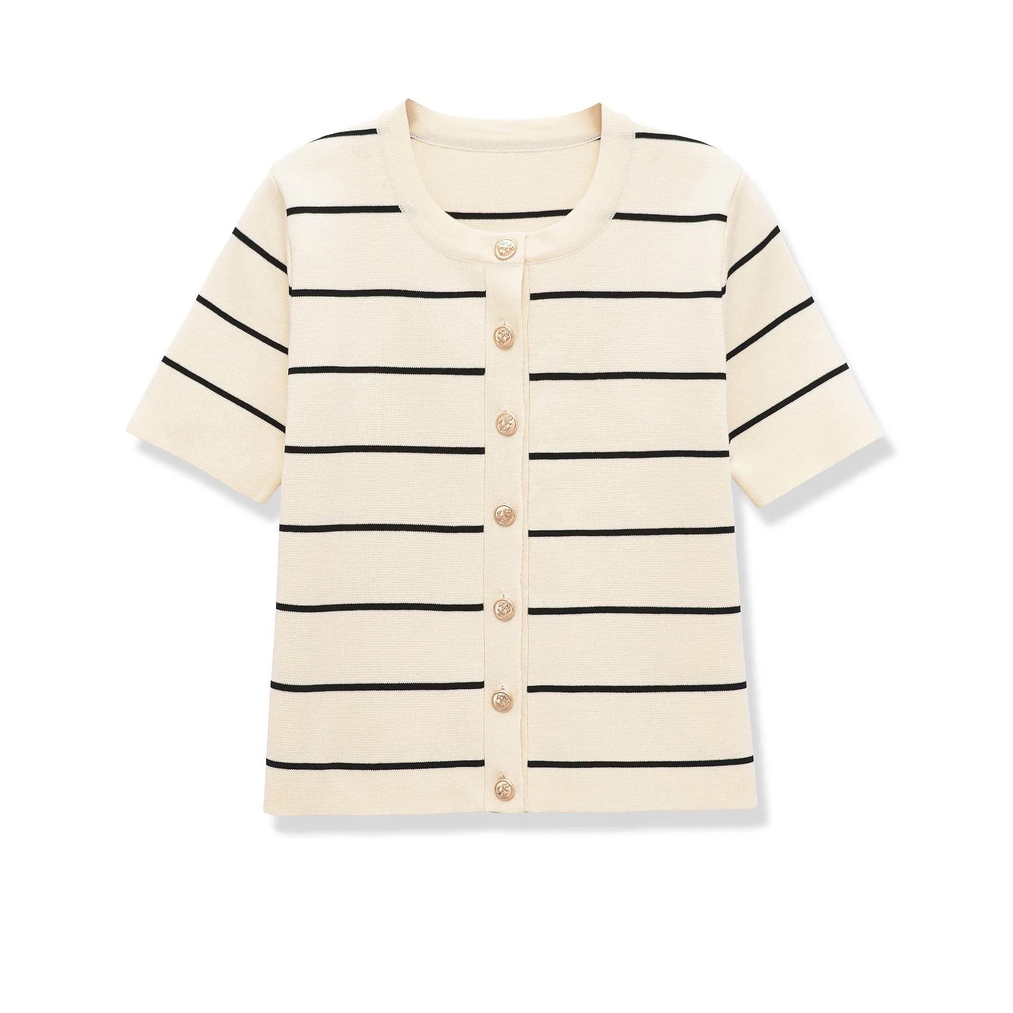 Ensemble jupe mi-longue rayée en tricot décontracté pour femme, col rond chic, manches courtes bouto