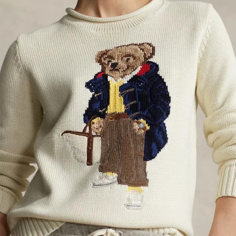 Pull en coton à motif d'ours mignon, Style doux, polyvalent, manches longues, col rond, nouvelle col