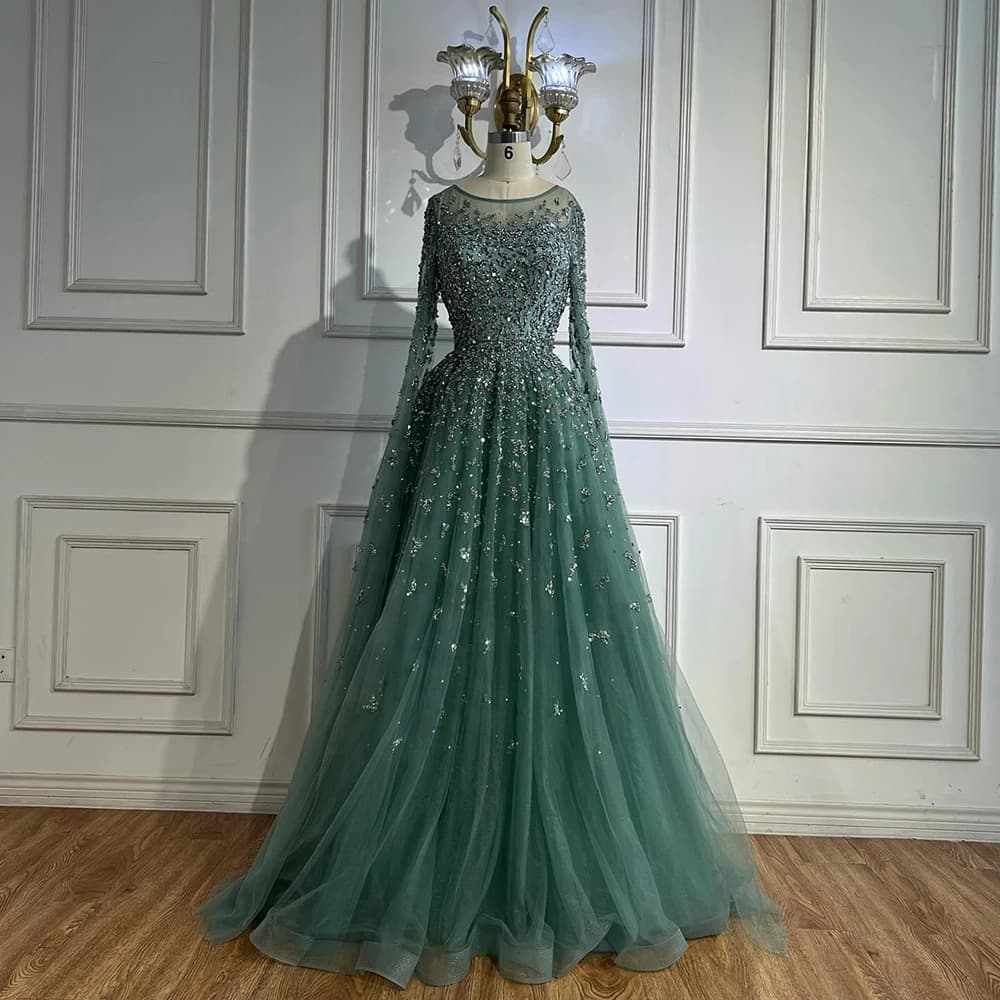 Robe de soirée Turquoise élégante de luxe avec Cape pour occasions formelles 2025 LA72965 Serene Hil