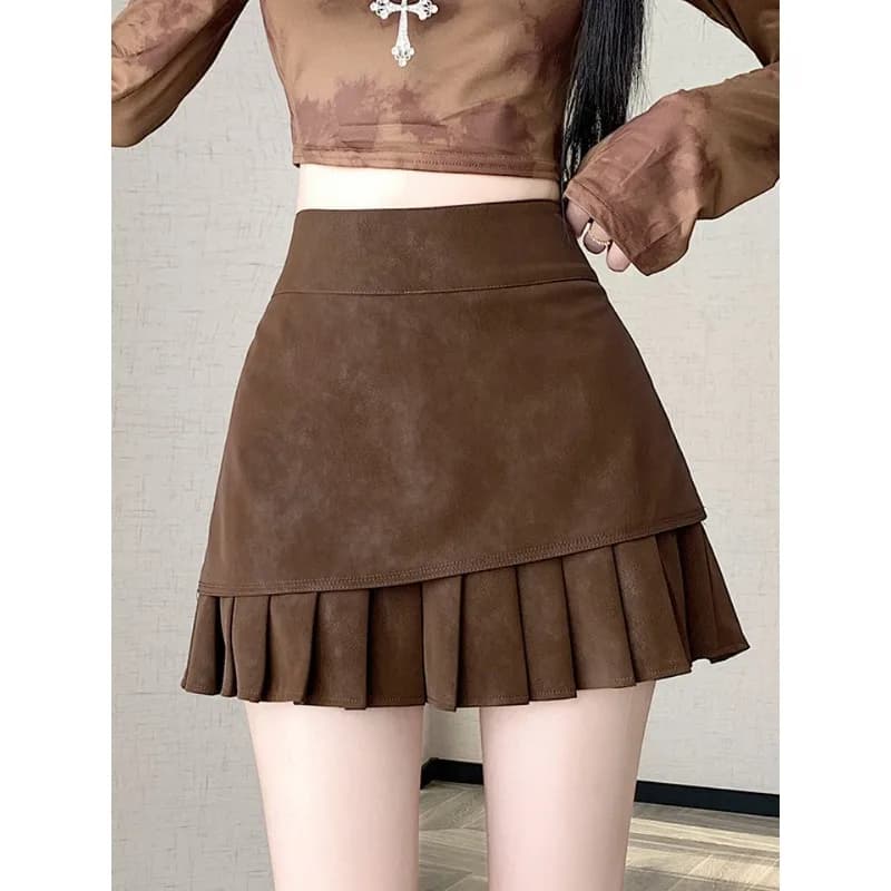 Jupe courte plissée en velours suédé Design Sense 2026, légèrement ample, pour femme, en daim fin, p