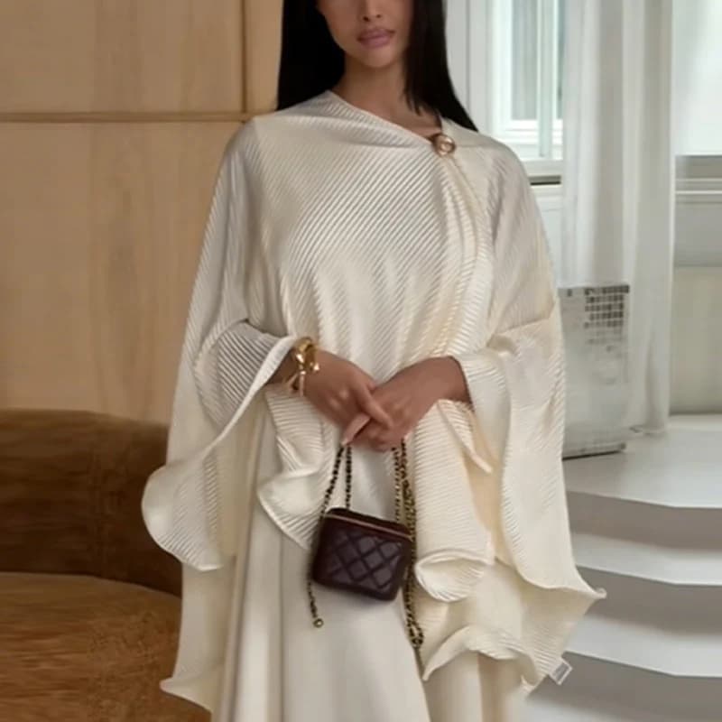 Ensemble Robe Longue et Châle Élégant Chic Vintage pour Femme – Tenue Minimaliste et Délicate pour S