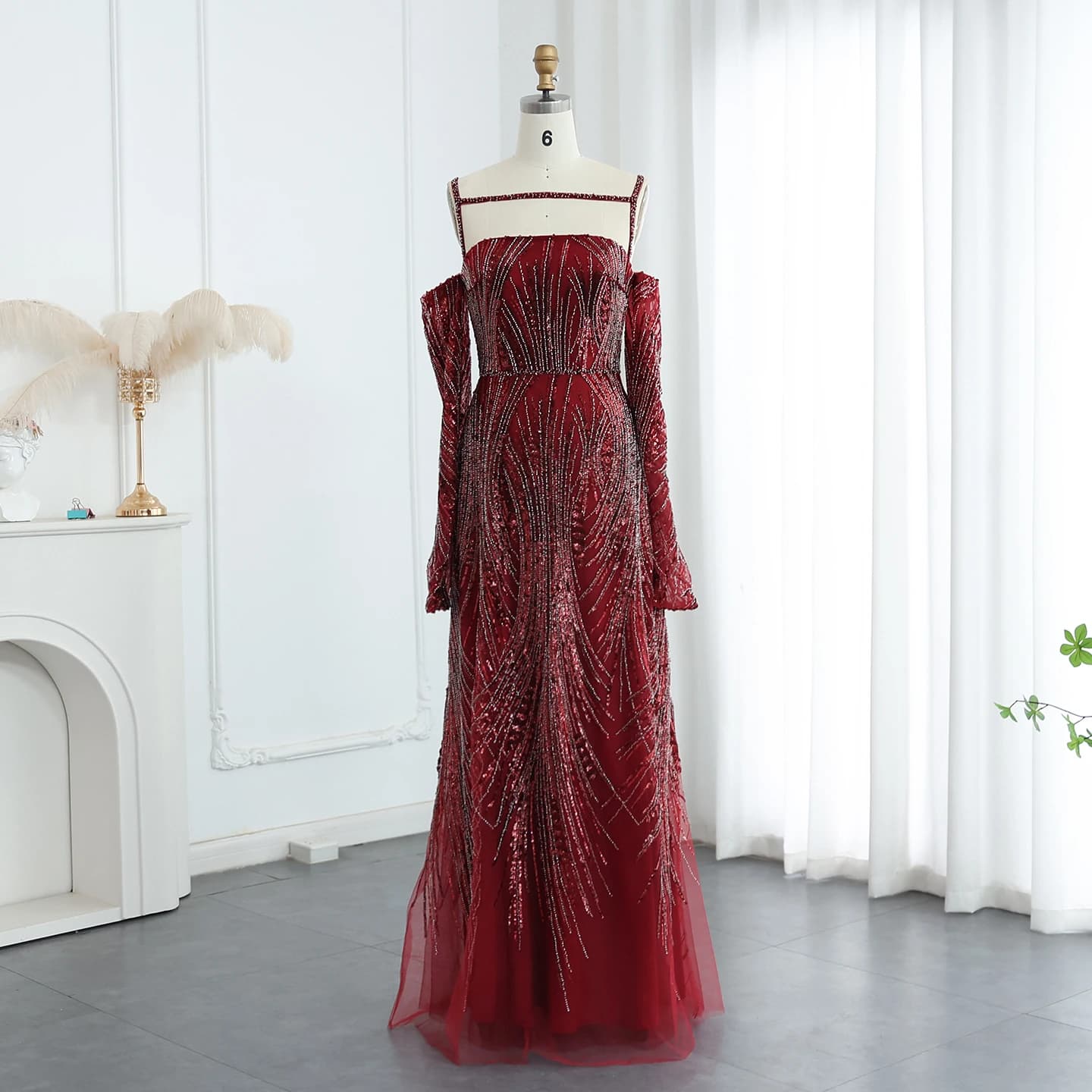 Sharon Said-Robe de soirée à manches longues pour femme, tenue de luxe élégante, arabe, bleu marine,