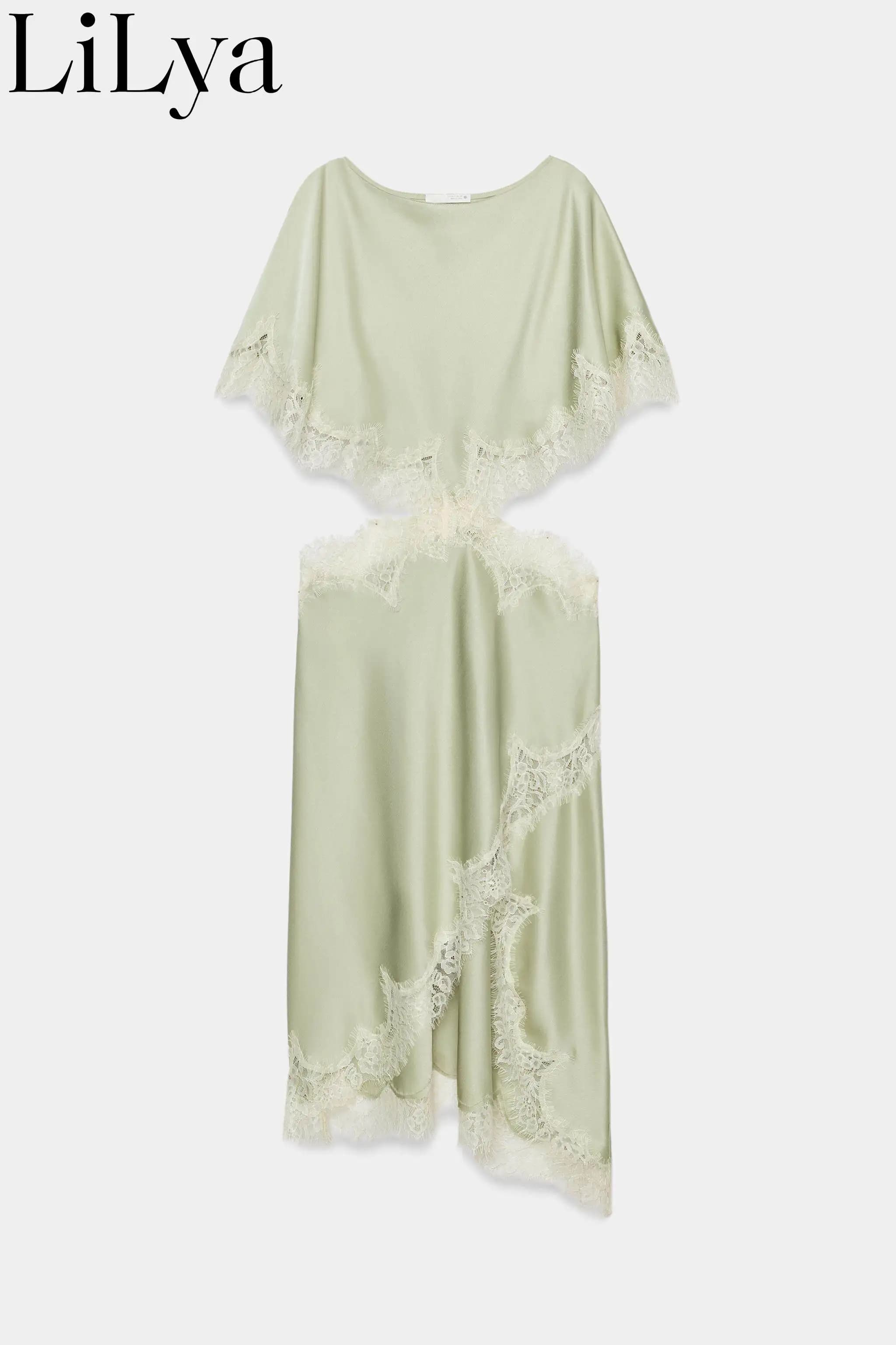 Robe longue chic asymétrique à découpes sexy pour femme, manches courtes, en dentelle, style mode fr