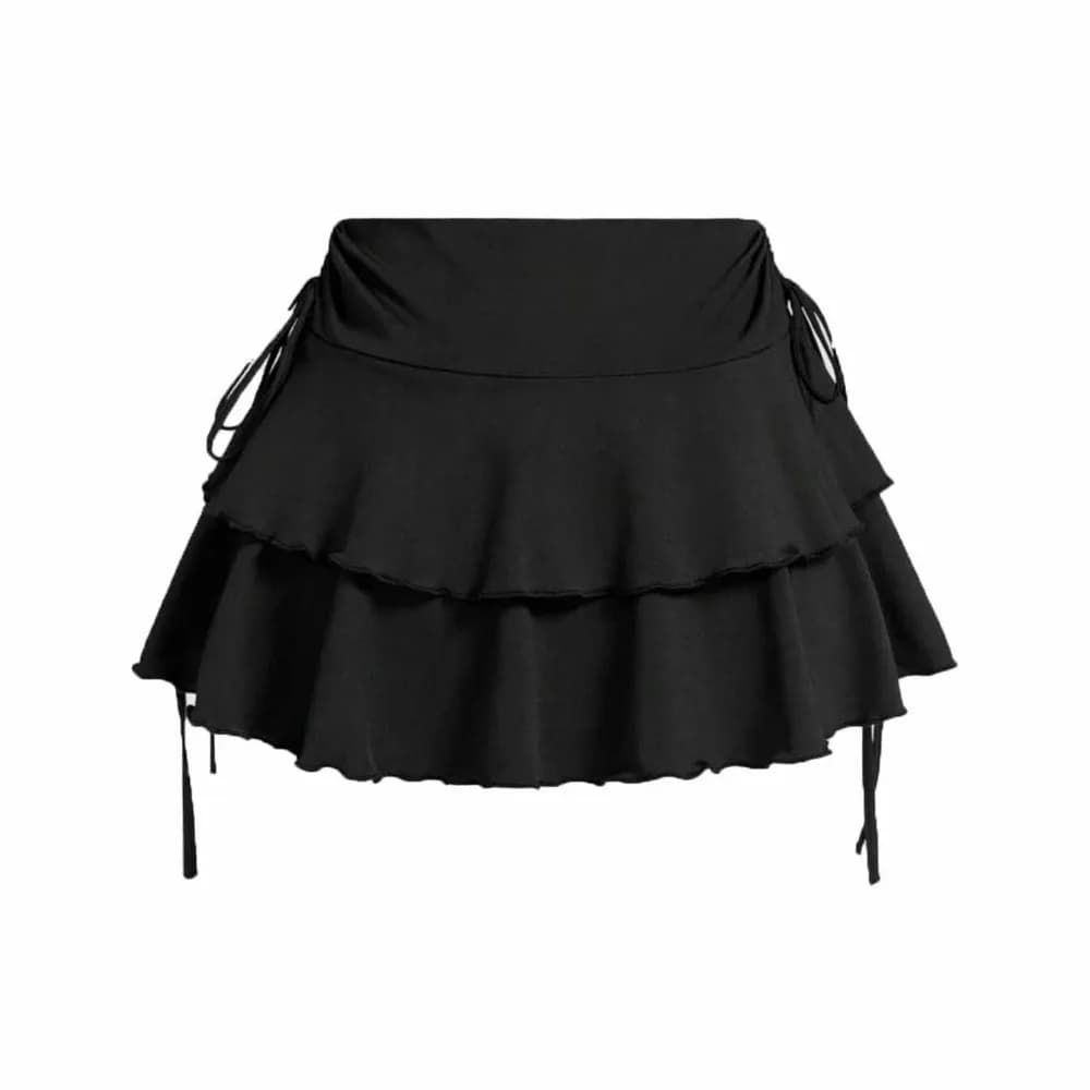Mini jupe courte à lacets pour filles, couleur unie, à volants, coupe cintrée, taille haute, ligne a