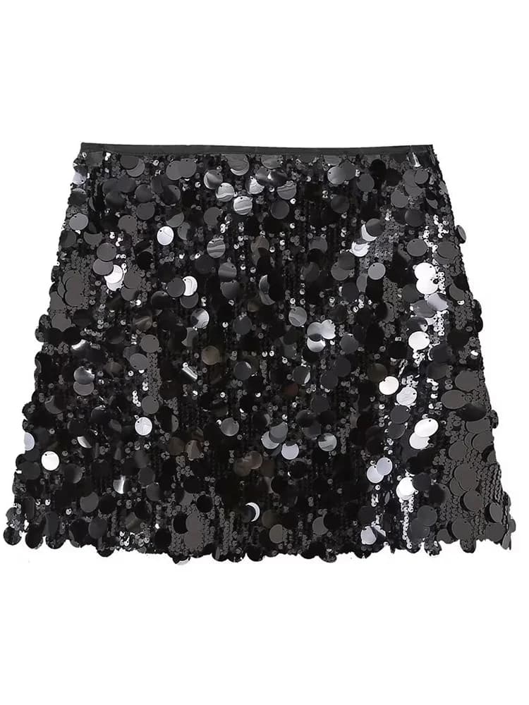 Mini jupe à paillettes pour femmes, fermeture éclair latérale, vintage, taille haute, chic, mode fém