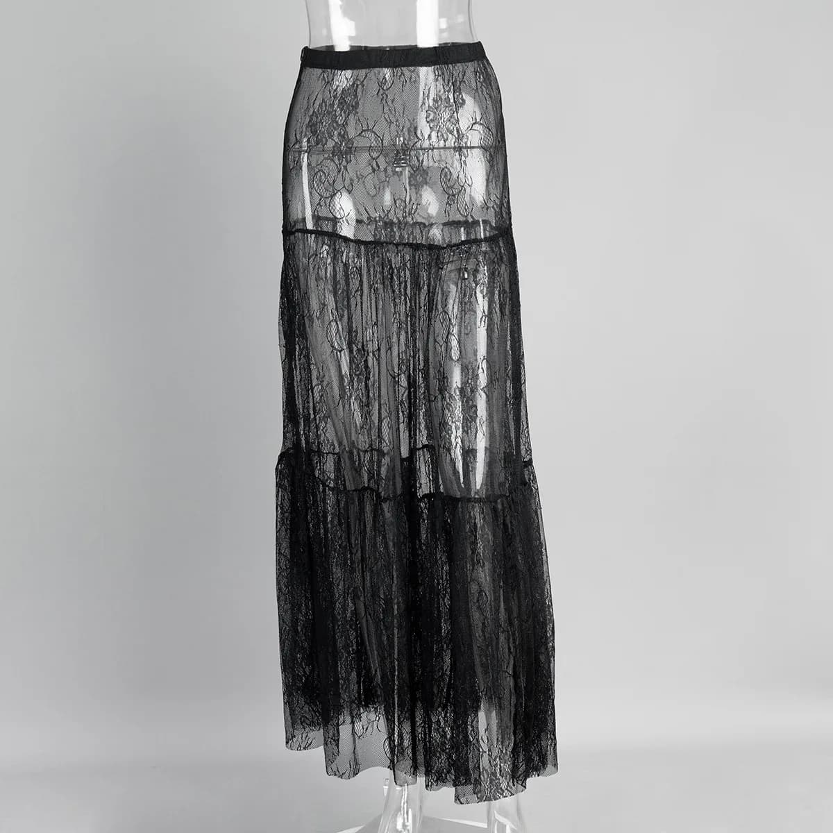 Jupe longue en dentelle noire 2026 – Nouvelle collection été, sexy, transparente, style unique et él