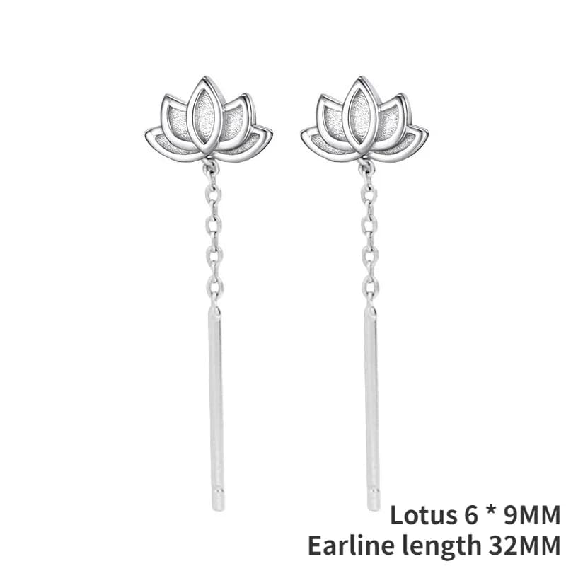 Boucles d'oreilles pendantes longues et élégantes en forme de lotus argenté pour femmes, bijoux végé