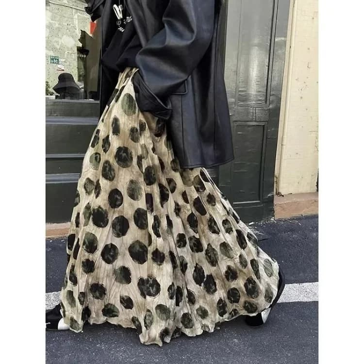 Nouvelle jupe trapèze pour femme printemps 2026, motif vague rouge vintage, taille haute mi-longue s
