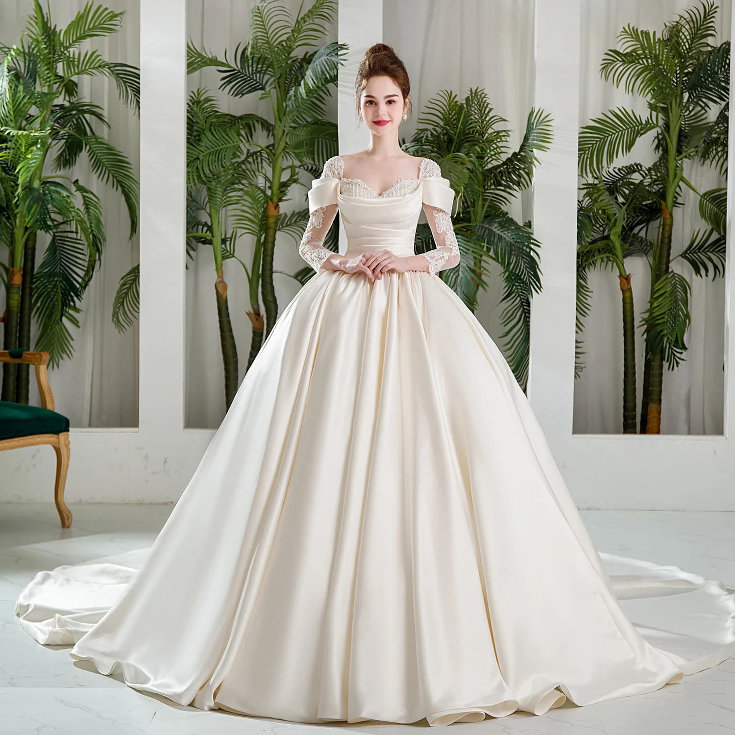 SL-9173 Personnalisé Princesse Robes De Mariée Chérie À Manches sulfRobe De Mariée Dentelle Robe De 