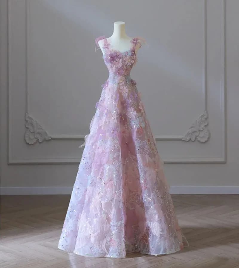 Robe de soirée à fleurs violettes, longue robe de cérémonie de passage pour femmes, robe de soirée d