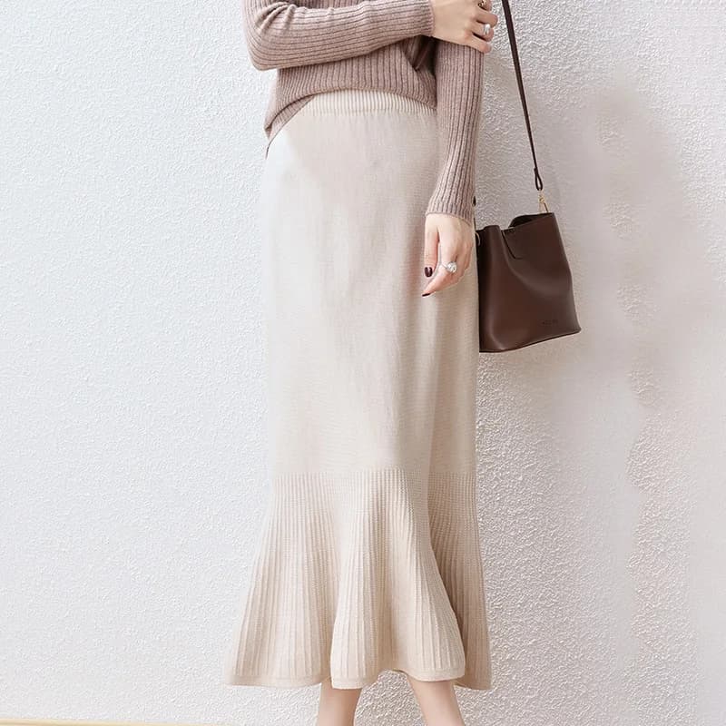 Jupe tricotée en laine pour femme, jupe queue de poisson, longue, ample, couleur unie, Slim, pull, n