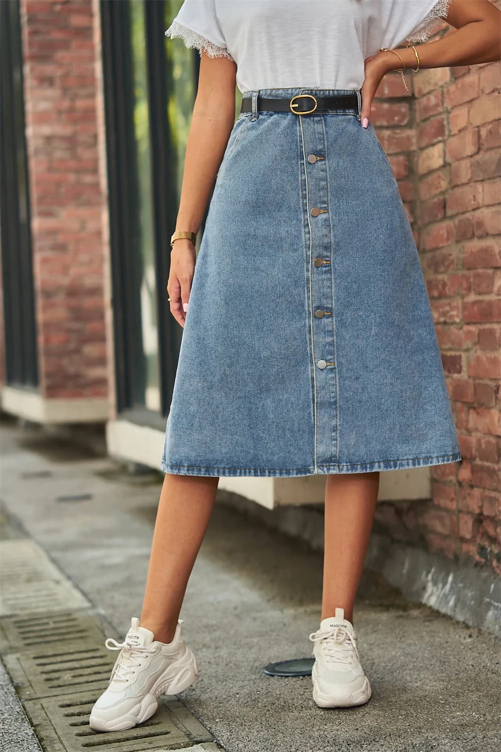 Jupe en jean mi-longue pour femmes, nouvelle collection été, mode, Slim, boutons, ligne a, jupes déc